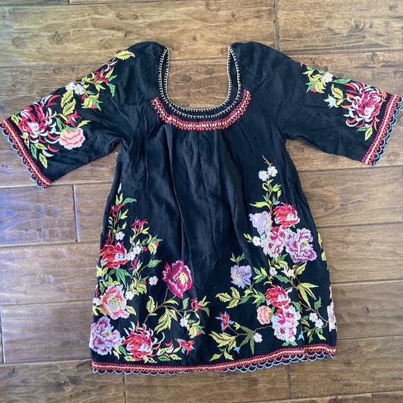 Sundance Catalog Keiko Blooms Floral Embroidered Black Dress Small Petite Boho - Picture 2 of 9